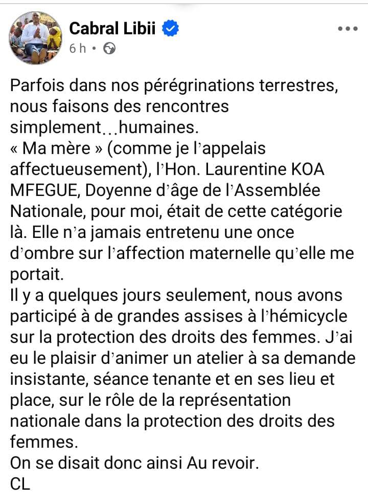 Décès de Laurentine Koa Mfegue : la République perd une voix de sagesse et d’autorité morale